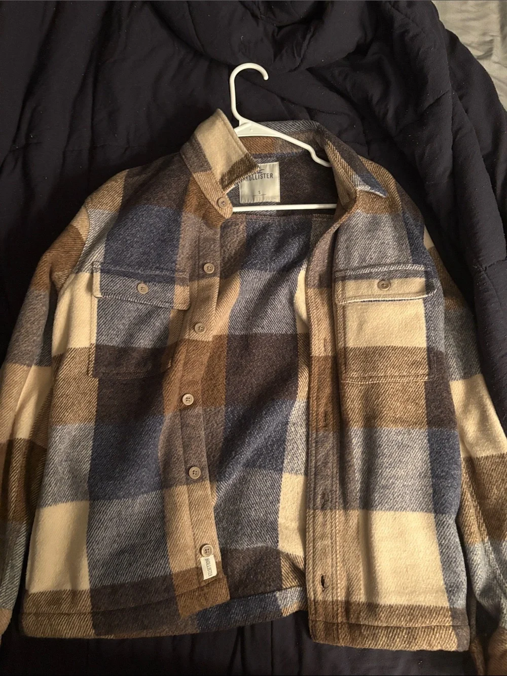 Hollister Men's Plaid Shacket in Beige, Brown & Blue